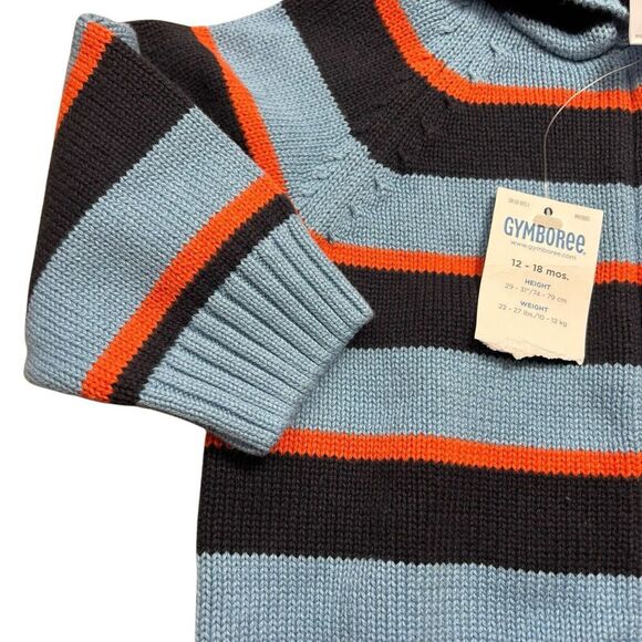 NEW GYMBOREE Blue Striped Football Rugby Sweater Full Zip Hooded Orange Boys 18m - Picture 4 of 8